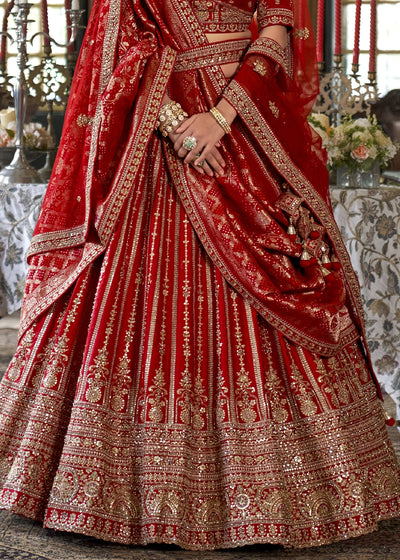 Silk With Embroidery, Sequence, Thread, Pearl & Zari Weaving Work Bridal Semi Stitched Lehenga House of Panchhi