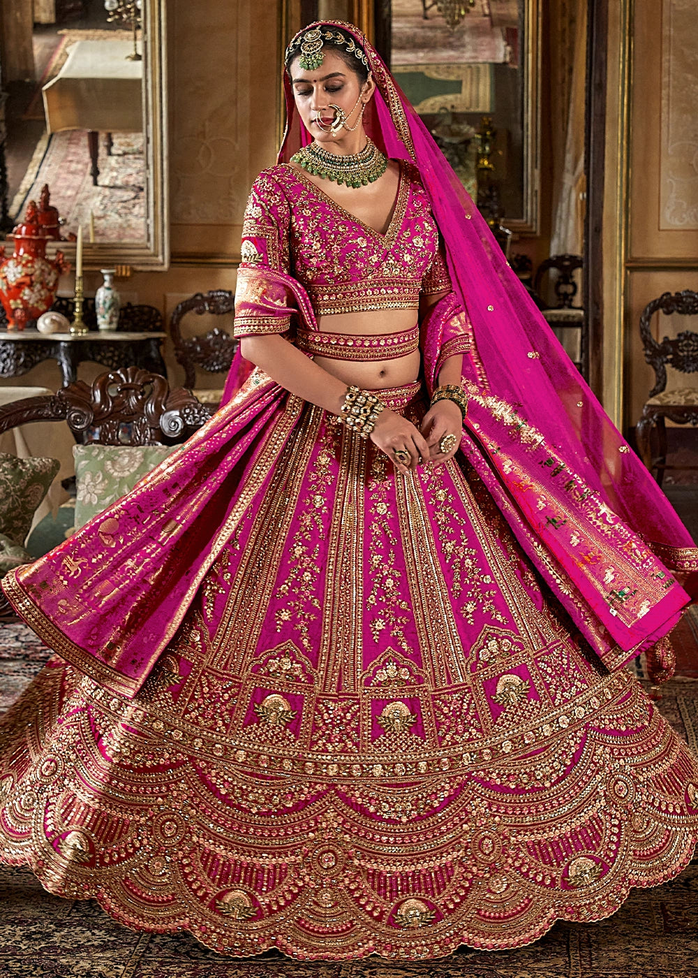 Pink Embroidery, Sequence, Thread, Pearl & Zari Weaving Work Bridal Semi Stitched Lehenga (Copy) House of Panchhi