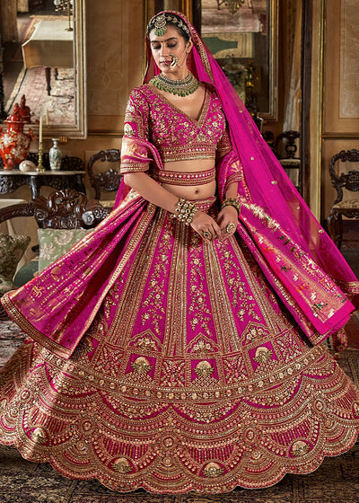 Pink Embroidery, Sequence, Thread, Pearl & Zari Weaving Work Bridal Semi Stitched Lehenga (Copy) House of Panchhi
