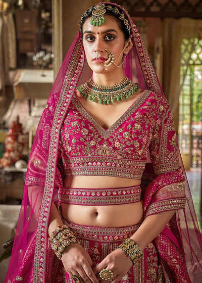 Pink Embroidery, Sequence, Thread, Pearl & Zari Weaving Work Bridal Semi Stitched Lehenga (Copy) House of Panchhi