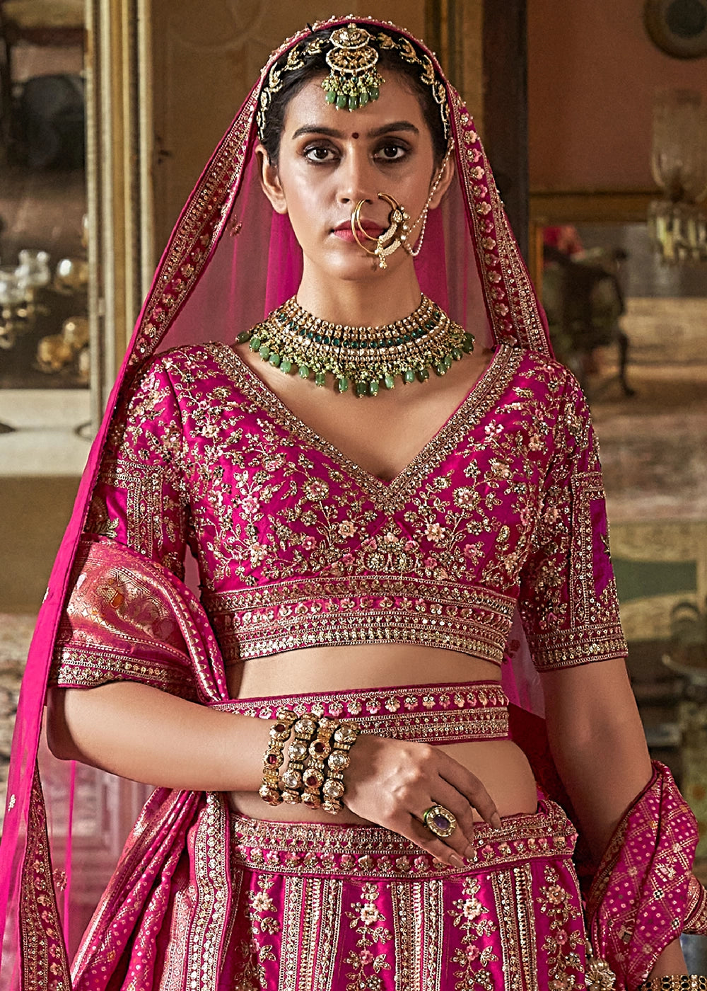 Pink Embroidery, Sequence, Thread, Pearl & Zari Weaving Work Bridal Semi Stitched Lehenga (Copy) House of Panchhi