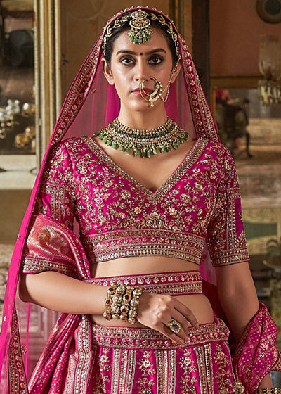 Pink Embroidery, Sequence, Thread, Pearl & Zari Weaving Work Bridal Semi Stitched Lehenga (Copy) House of Panchhi