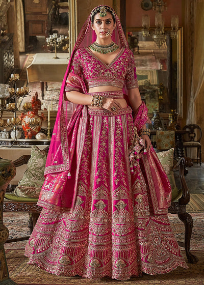 Pink Embroidery, Sequence, Thread, Pearl & Zari Weaving Work Bridal Semi Stitched Lehenga (Copy) House of Panchhi