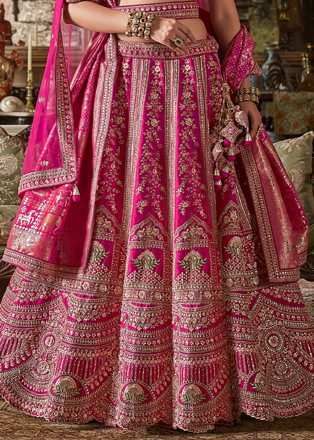 Pink Embroidery, Sequence, Thread, Pearl & Zari Weaving Work Bridal Semi Stitched Lehenga (Copy) House of Panchhi
