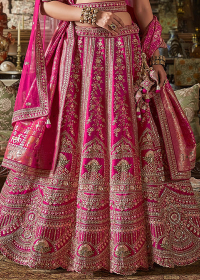 Pink Embroidery, Sequence, Thread, Pearl & Zari Weaving Work Bridal Semi Stitched Lehenga (Copy) House of Panchhi