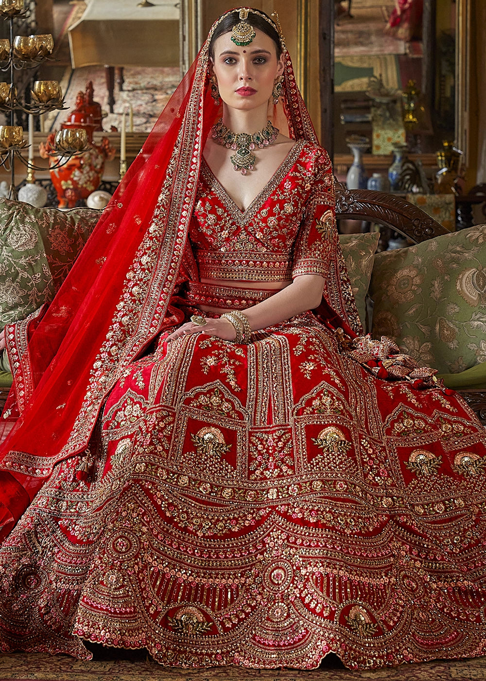 Pink Embroidery, Sequence, Thread, Pearl & Zari Weaving Work Bridal Semi Stitched Lehenga (Copy) (Copy) House of Panchhi