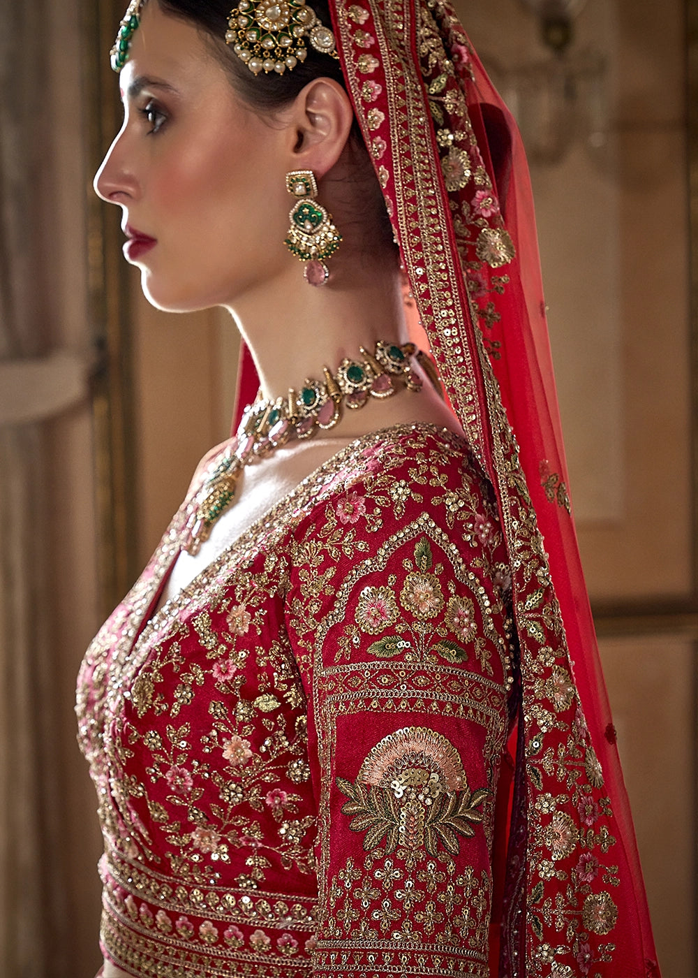 Pink Embroidery, Sequence, Thread, Pearl & Zari Weaving Work Bridal Semi Stitched Lehenga (Copy) (Copy) House of Panchhi