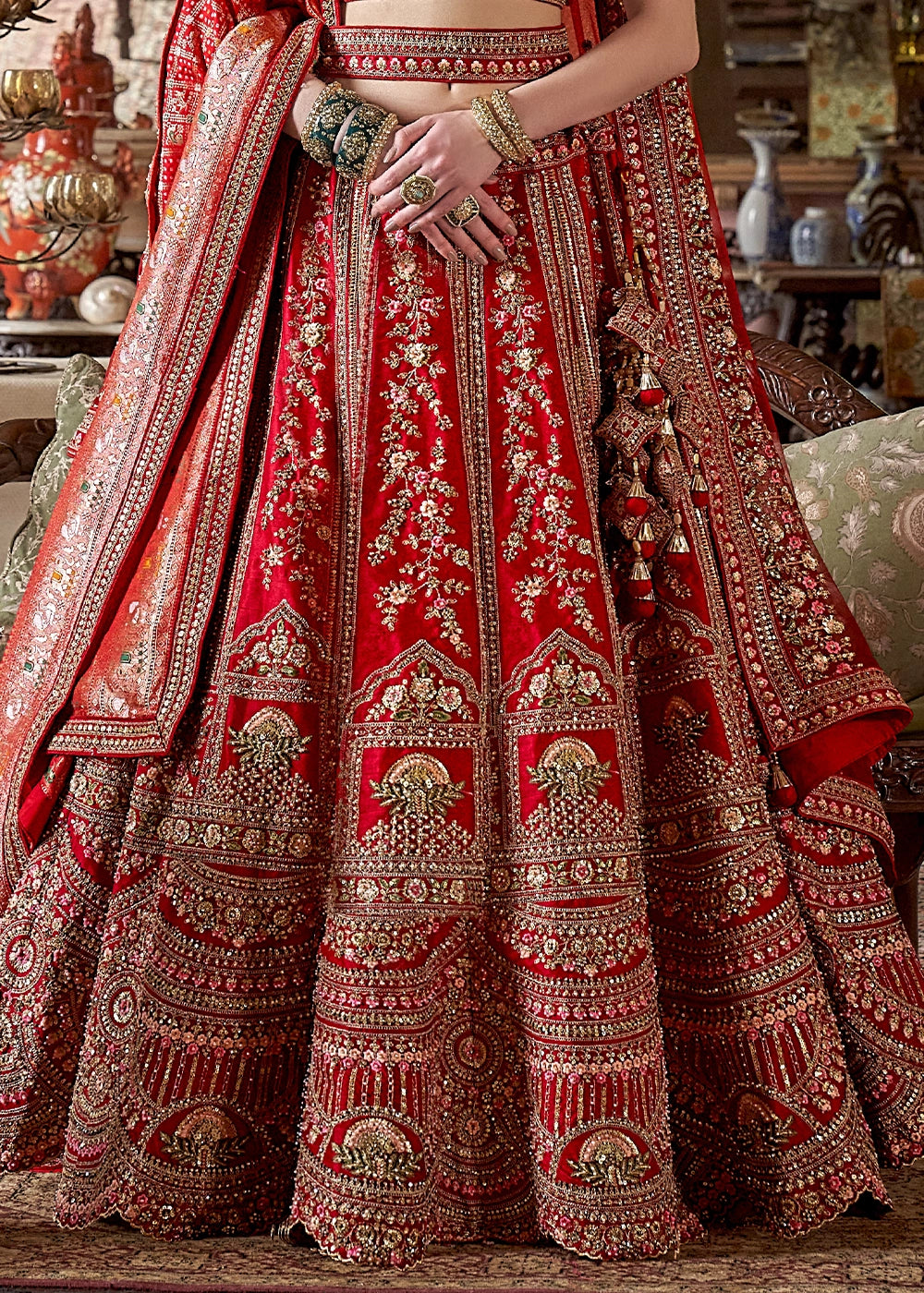 Pink Embroidery, Sequence, Thread, Pearl & Zari Weaving Work Bridal Semi Stitched Lehenga (Copy) (Copy) House of Panchhi