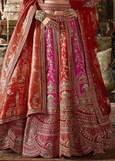 Orange - Embroidery, Sequence, Thread, Pearl & Zari Weaving Work Bridal Semi Stitched Lehenga House of Panchhi