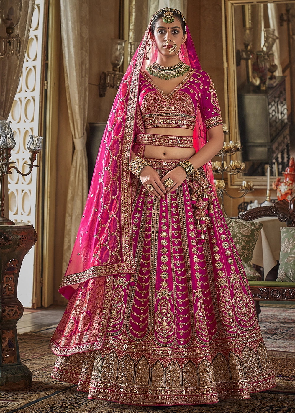Pink - Embroidery, Sequence, Thread, Pearl & Zari Weaving Work Bridal Semi Stitched Lehenga (Copy) House of Panchhi