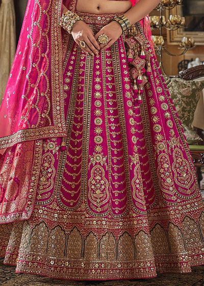 Pink - Embroidery, Sequence, Thread, Pearl & Zari Weaving Work Bridal Semi Stitched Lehenga (Copy) House of Panchhi