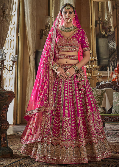 Pink - Embroidery, Sequence, Thread, Pearl & Zari Weaving Work Bridal Semi Stitched Lehenga (Copy) House of Panchhi