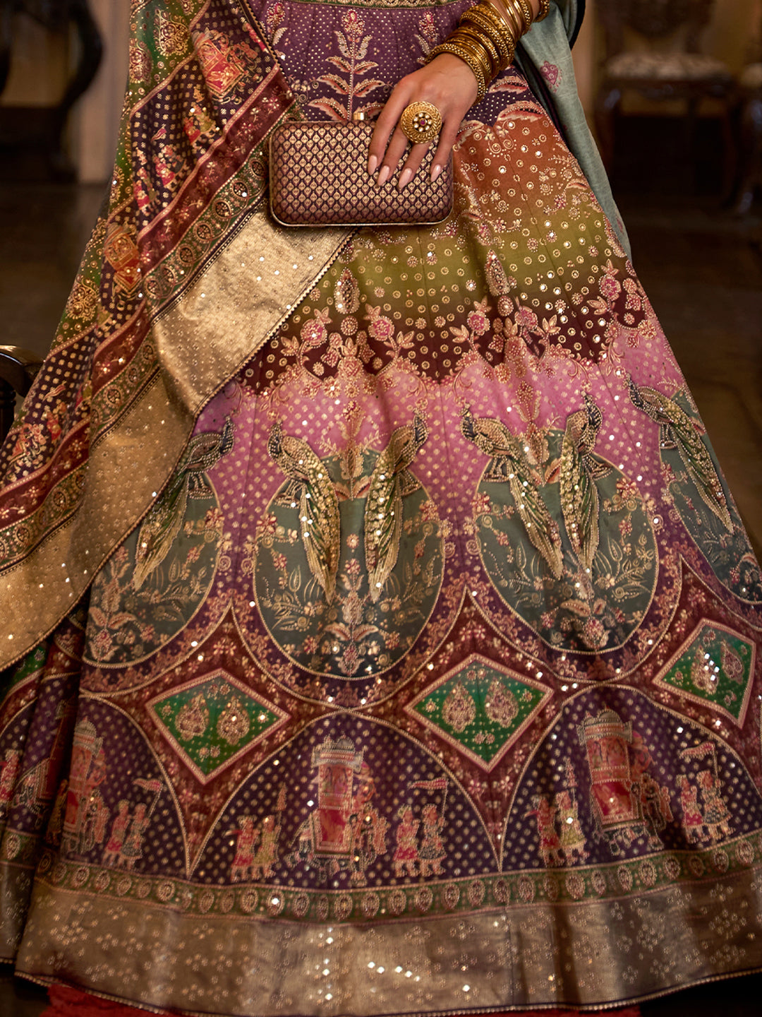 Purple Pink Designer Silk Ready to Wear Lehenga Choli With Sparkle & Aari Mirror Work