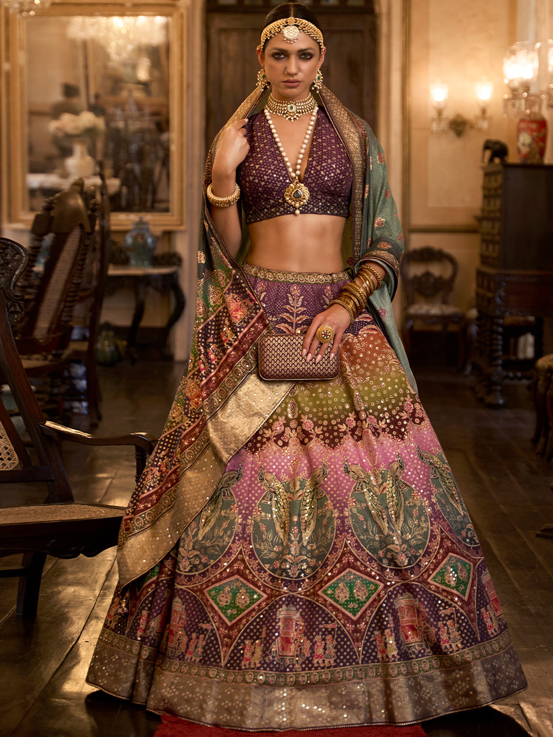 Purple Pink Designer Silk Ready to Wear Lehenga Choli With Sparkle & Aari Mirror Work