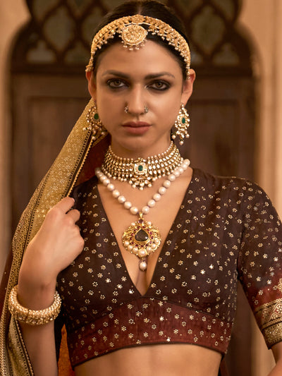 Brown-Golden Designer Silk Ready to Wear Lehenga Choli With Sparkle & Aari Mirror Work