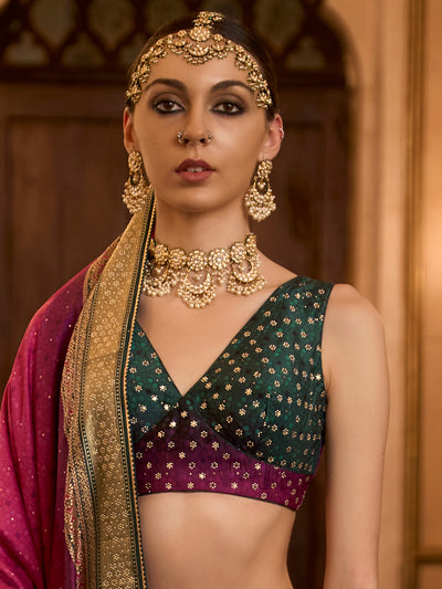 Purple-Green Designer Silk Ready to Wear Lehenga Choli With Sparkle & Aari Mirror Work