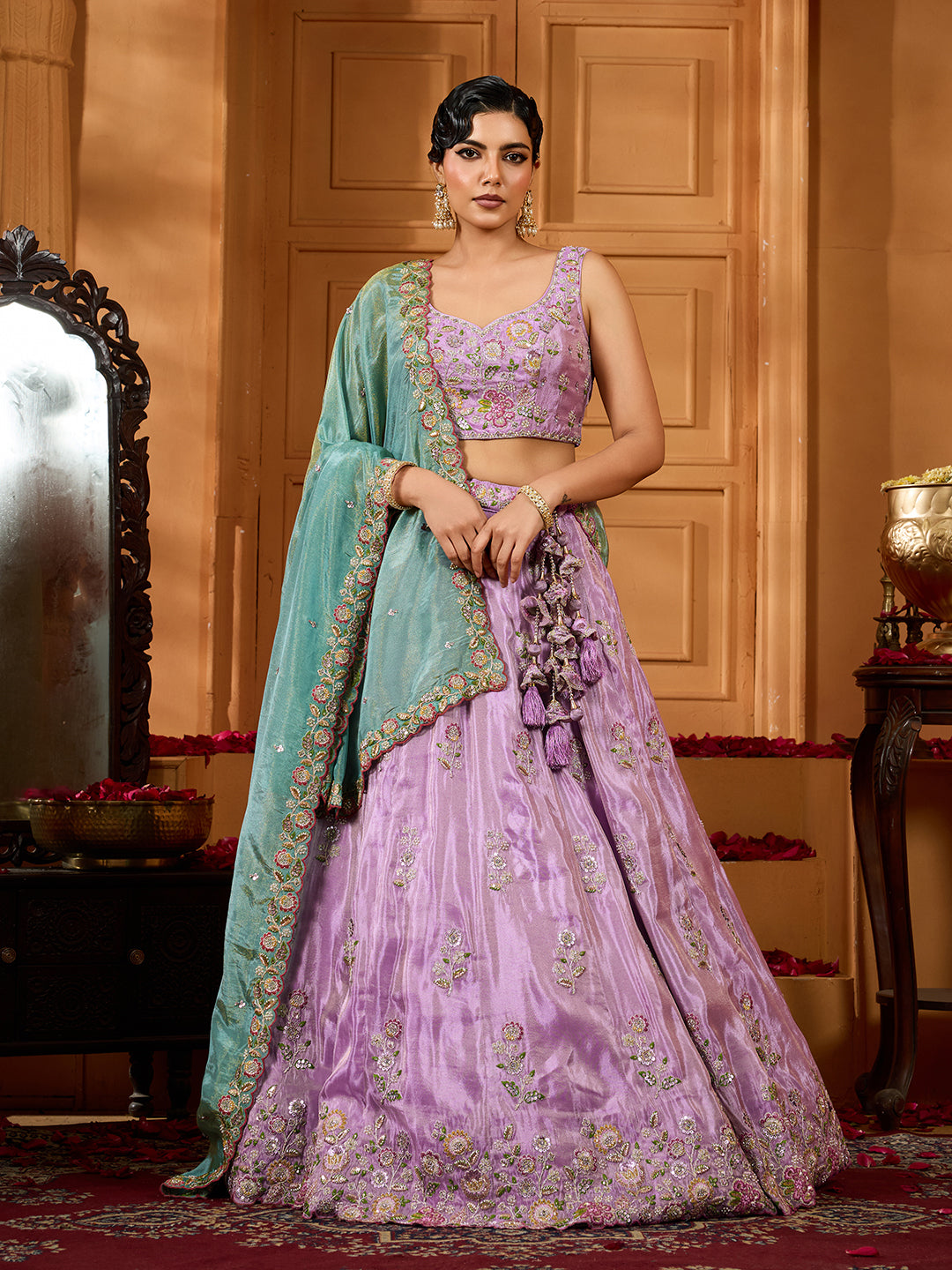 Satin Silk Fabric Sequins embroidery Semi-Stitched Lehenga & Unstitched Blouse With Dupatta House of Panchhi