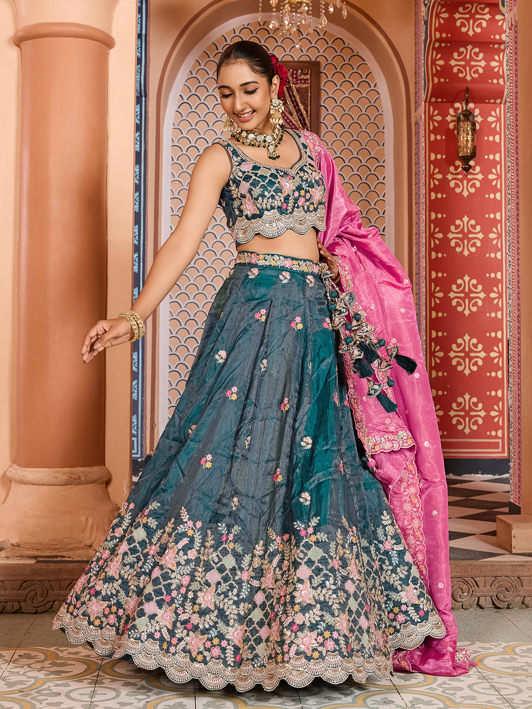Tissue Fabric Sequins embroidery Semi-Stitched Lehenga & Unstitched Blouse With Dupatta House of Panchhi