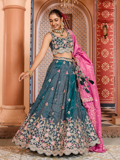 Tissue Fabric Sequins embroidery Semi-Stitched Lehenga & Unstitched Blouse With Dupatta House of Panchhi