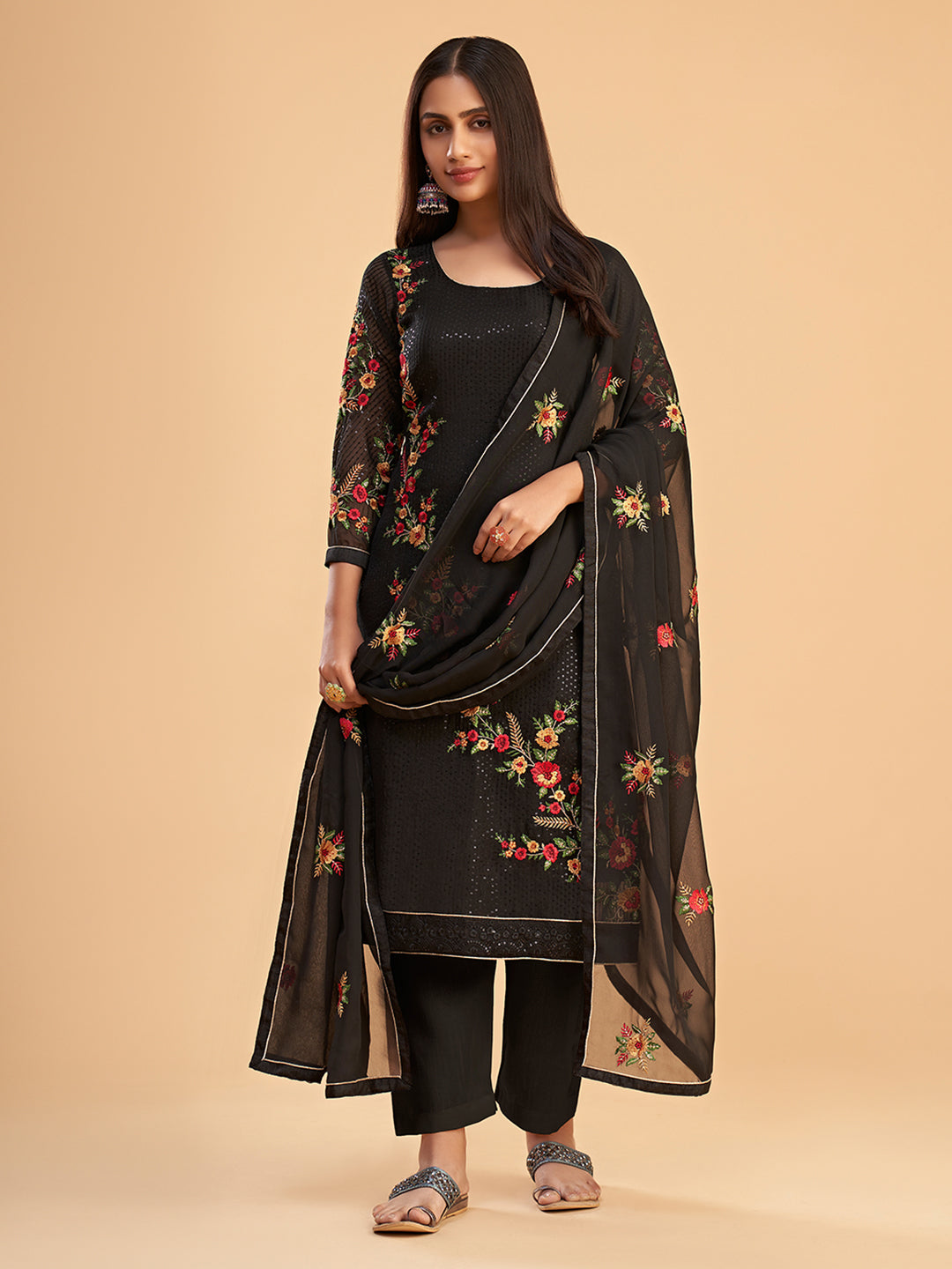 Shimmer Organza Fabric Sequins embroidery Semi-Stitched Straight Kurta Set- Zaida 12