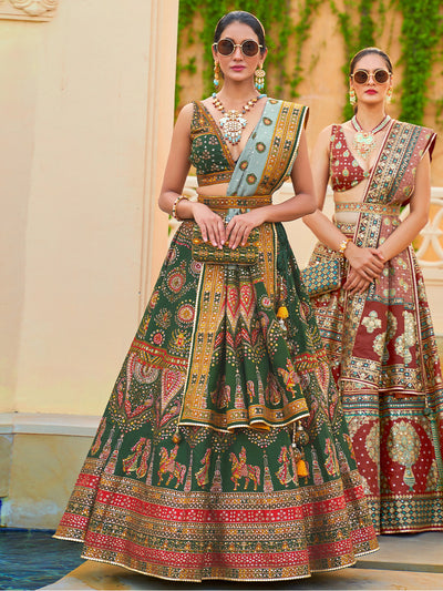 Royal Green Designer Silk Ready to Wear Lehenga Choli With Sparkle & Mirror Work