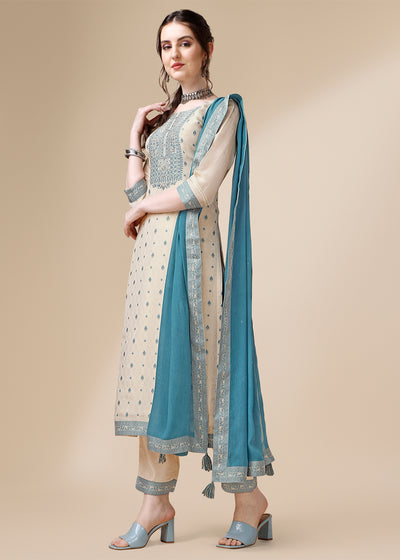 Tissue Silk Fabric Sequins and Zardozi Work Ready to wear Salwar & Kurta Set