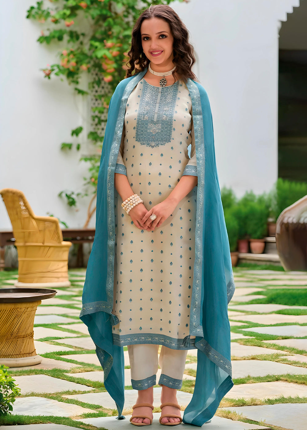 Tissue Silk Fabric Sequins and Zardozi Work Ready to wear Salwar & Kurta Set