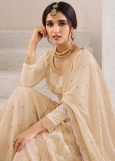 Sweet Lilac Chinon Fabric Jacquard Weave Jaal work Ready to wear Sharara & Kurta Set