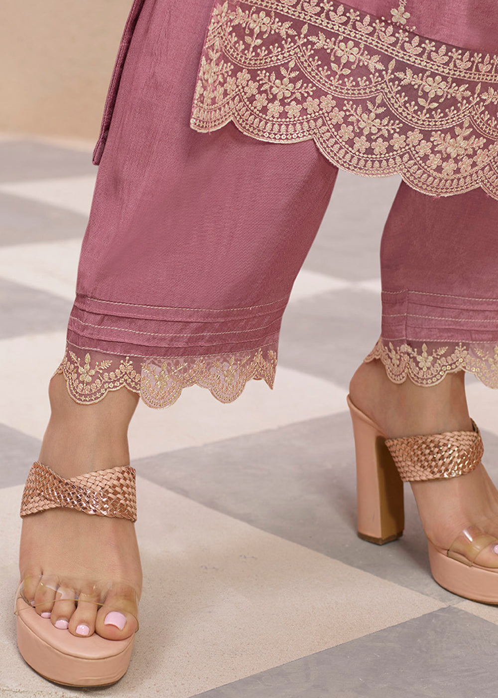 Dola Silk Fabric with thread work buttas Ready to wear Salwar & Kurta Set