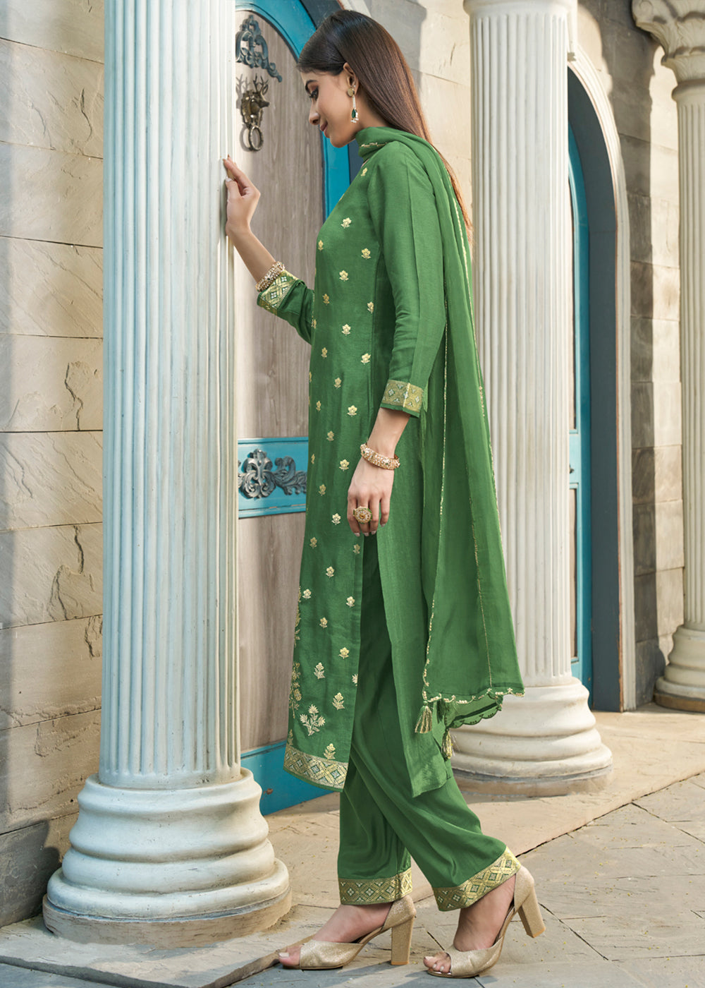 Dola Silk Fabric jacquard placement weaving Ready to wear Salwar & Kurta Set