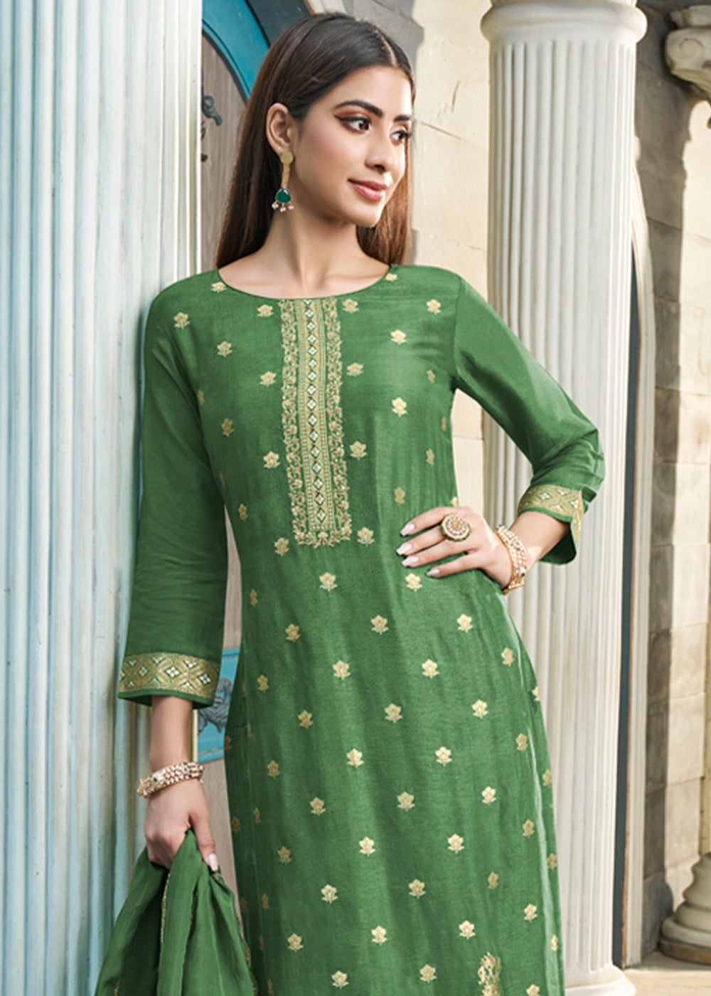Dola Silk Fabric jacquard placement weaving Ready to wear Salwar & Kurta Set