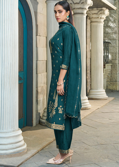 Dola Silk Fabric jacquard placement weaving Ready to wear Salwar & Kurta Set