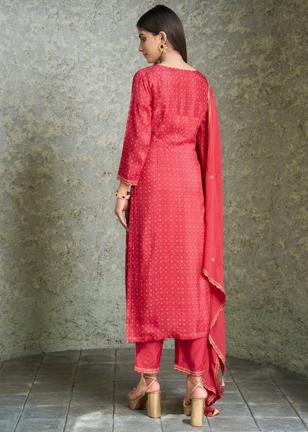 Dola Silk Fabric Bandhni Print & Zari Work Ready to wear Salwar & Kurta Set