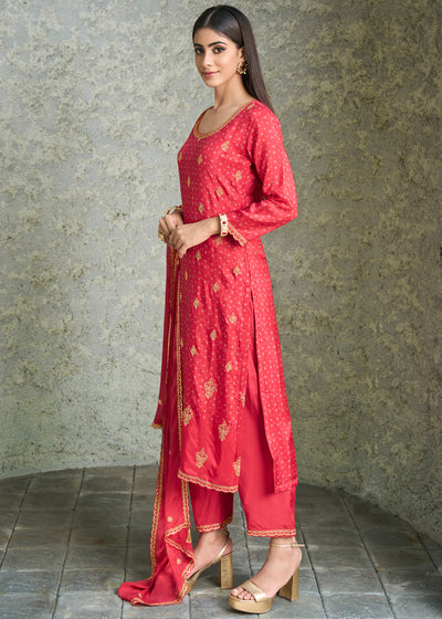 Dola Silk Fabric Bandhni Print & Zari Work Ready to wear Salwar & Kurta Set