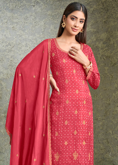 Dola Silk Fabric Bandhni Print & Zari Work Ready to wear Salwar & Kurta Set