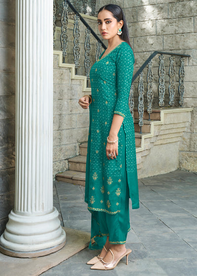 Dola Silk Fabric Bandhni Print & Zari Work Ready to wear Salwar & Kurta Set