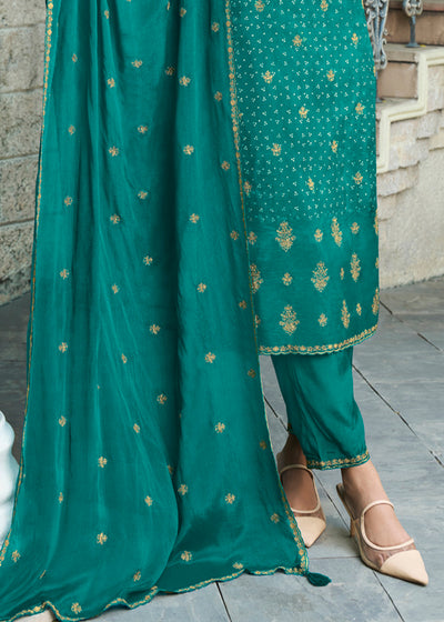 Dola Silk Fabric Bandhni Print & Zari Work Ready to wear Salwar & Kurta Set