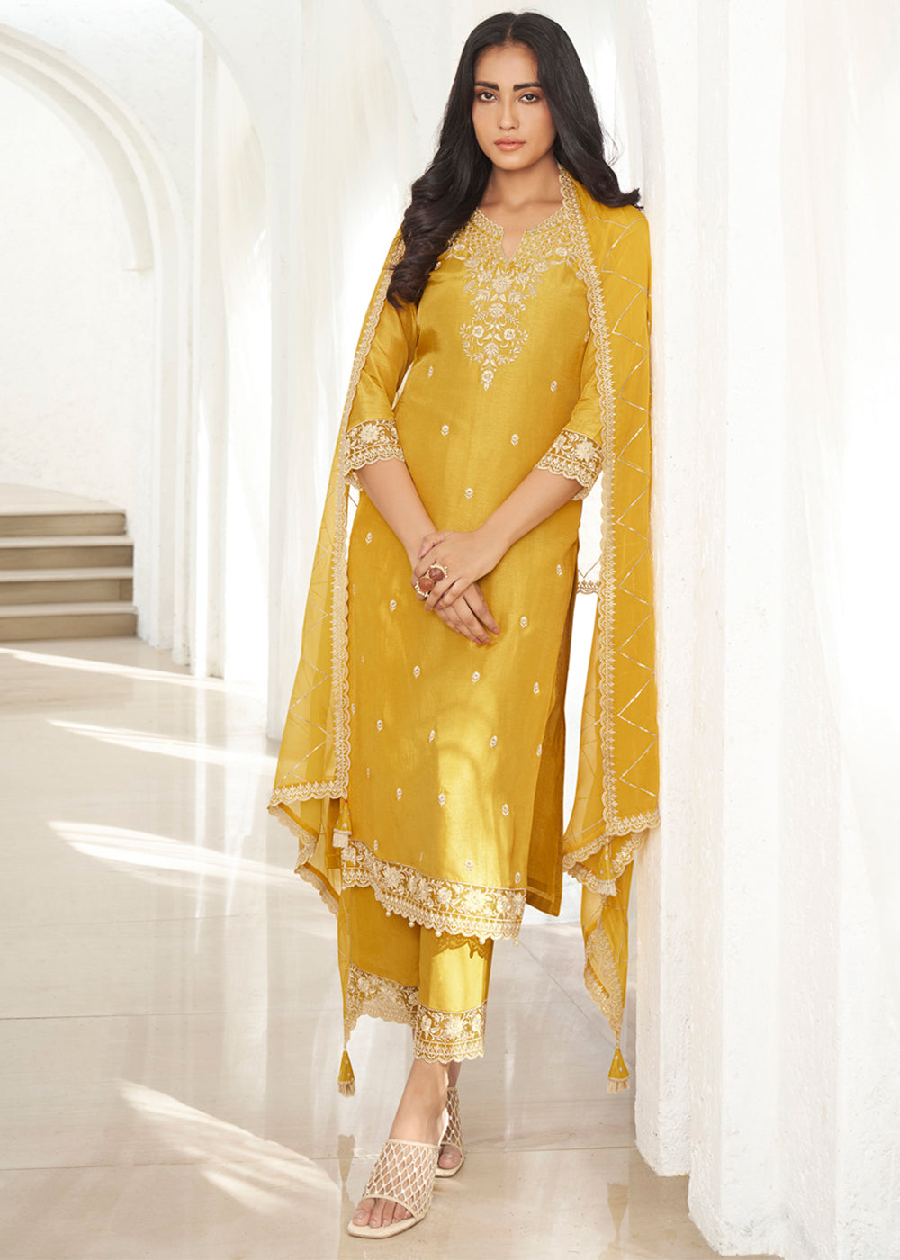 Dola Silk Fabric Designer Beaded Hand Work Ready to wear Salwar & Kurta SeT