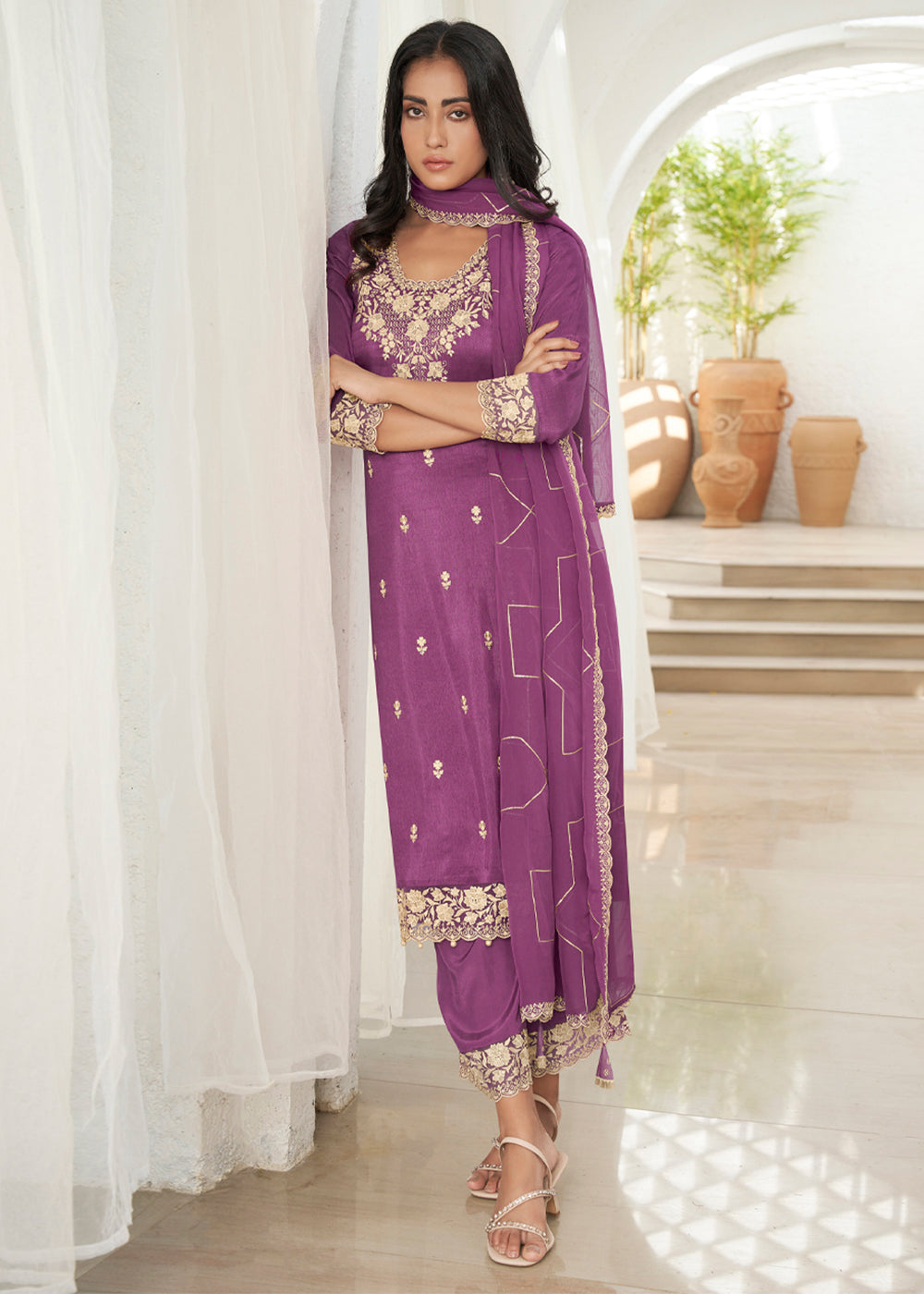 Dola Silk Fabric Designer Beaded Hand Work Ready to wear Salwar & Kurta SeT