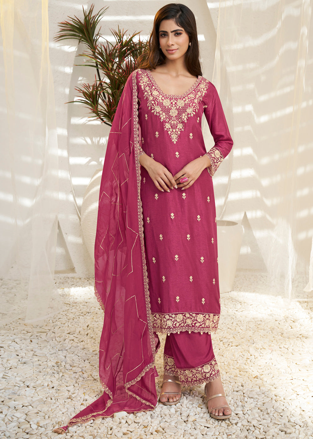 Dola Silk Fabric Designer Beaded Hand Work Ready to wear Salwar & Kurta SeT