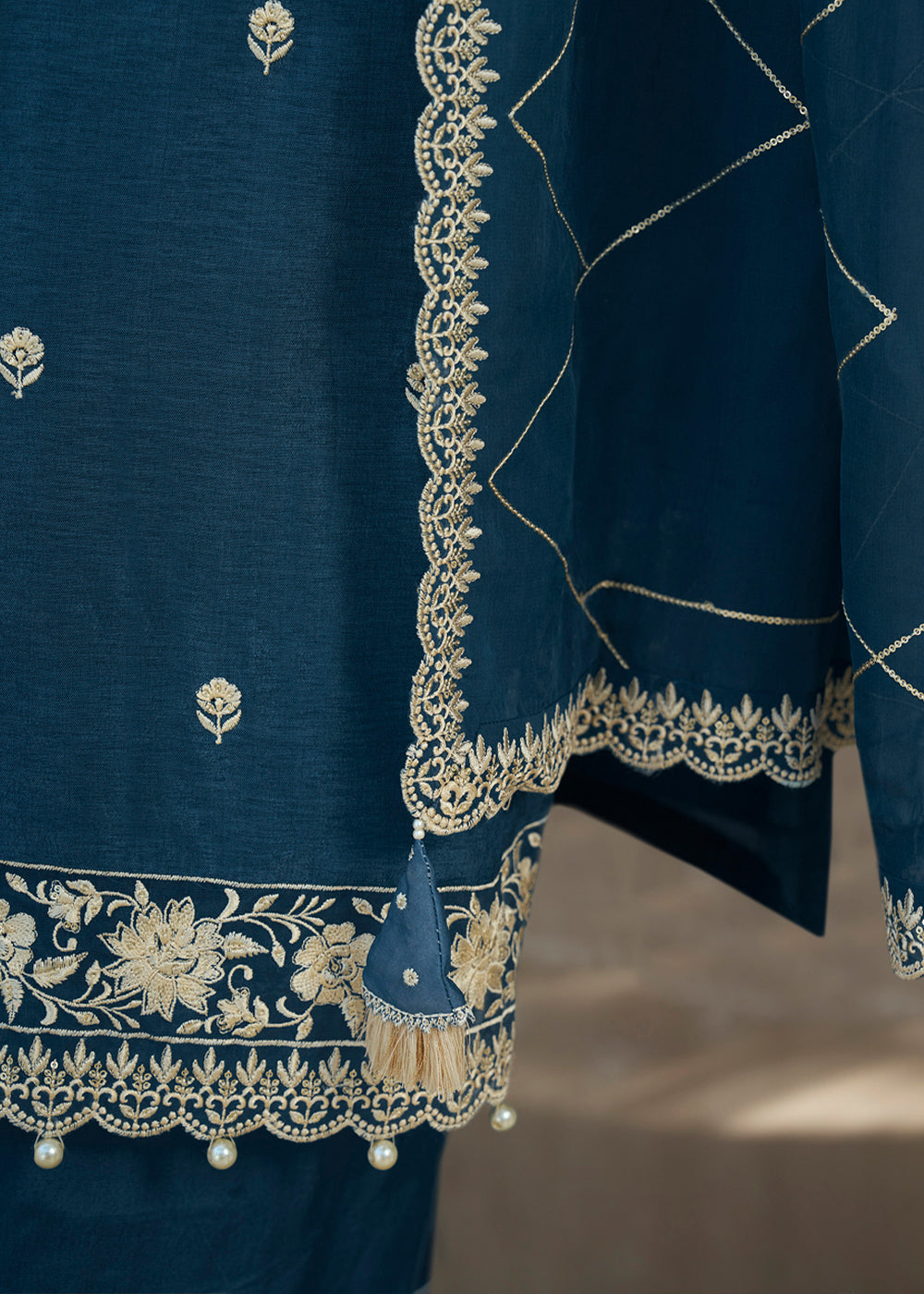 Dola Silk Fabric Designer Beaded Hand Work Ready to wear Salwar & Kurta SeT