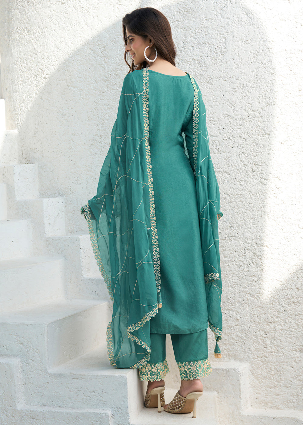 Dola Silk Fabric Designer Beaded Hand Work Ready to wear Salwar & Kurta SeT