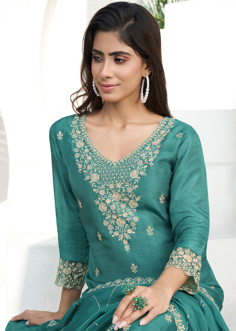 Dola Silk Fabric Designer Beaded Hand Work Ready to wear Salwar & Kurta SeT