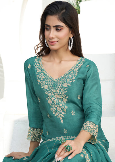 Dola Silk Fabric Designer Beaded Hand Work Ready to wear Salwar & Kurta SeT