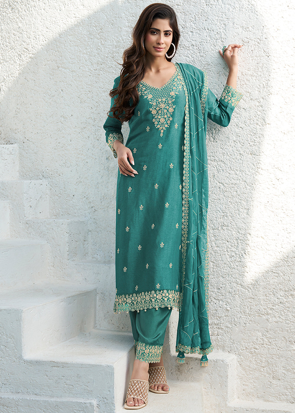 Dola Silk Fabric Designer Beaded Hand Work Ready to wear Salwar & Kurta SeT