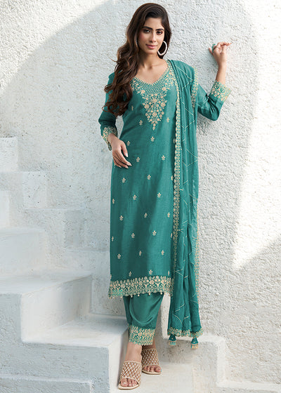 Dola Silk Fabric Designer Beaded Hand Work Ready to wear Salwar & Kurta SeT