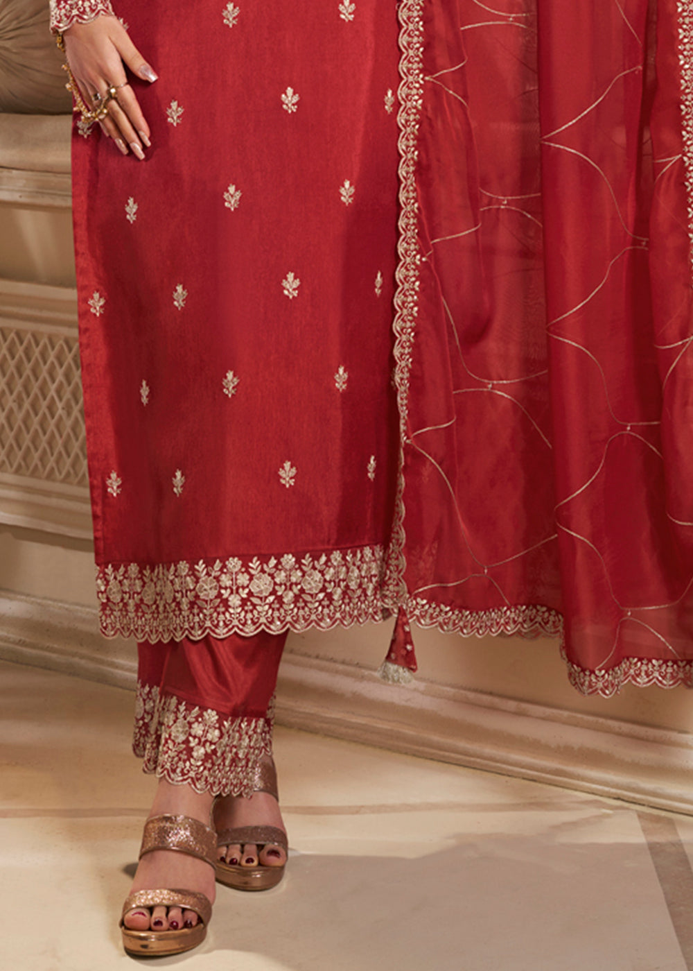 Dola Silk Fabric Designer Beaded Hand Work Ready to wear Salwar & Kurta SeT