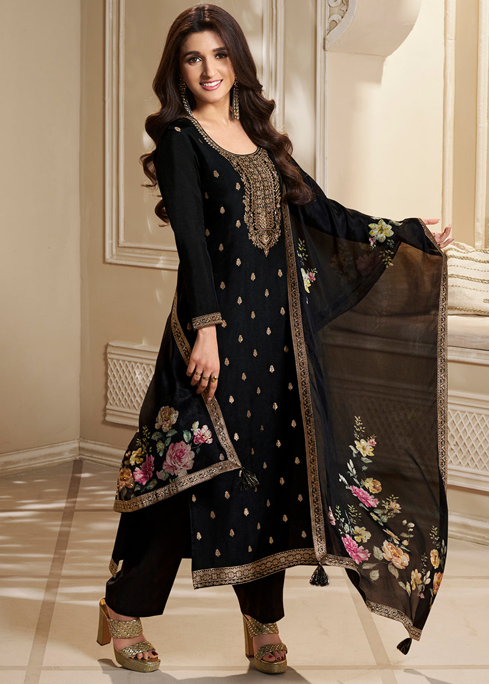 Dola Silk Fabric Designer Zardosi Hand Work Ready to wear Salwar & Kurta Set
