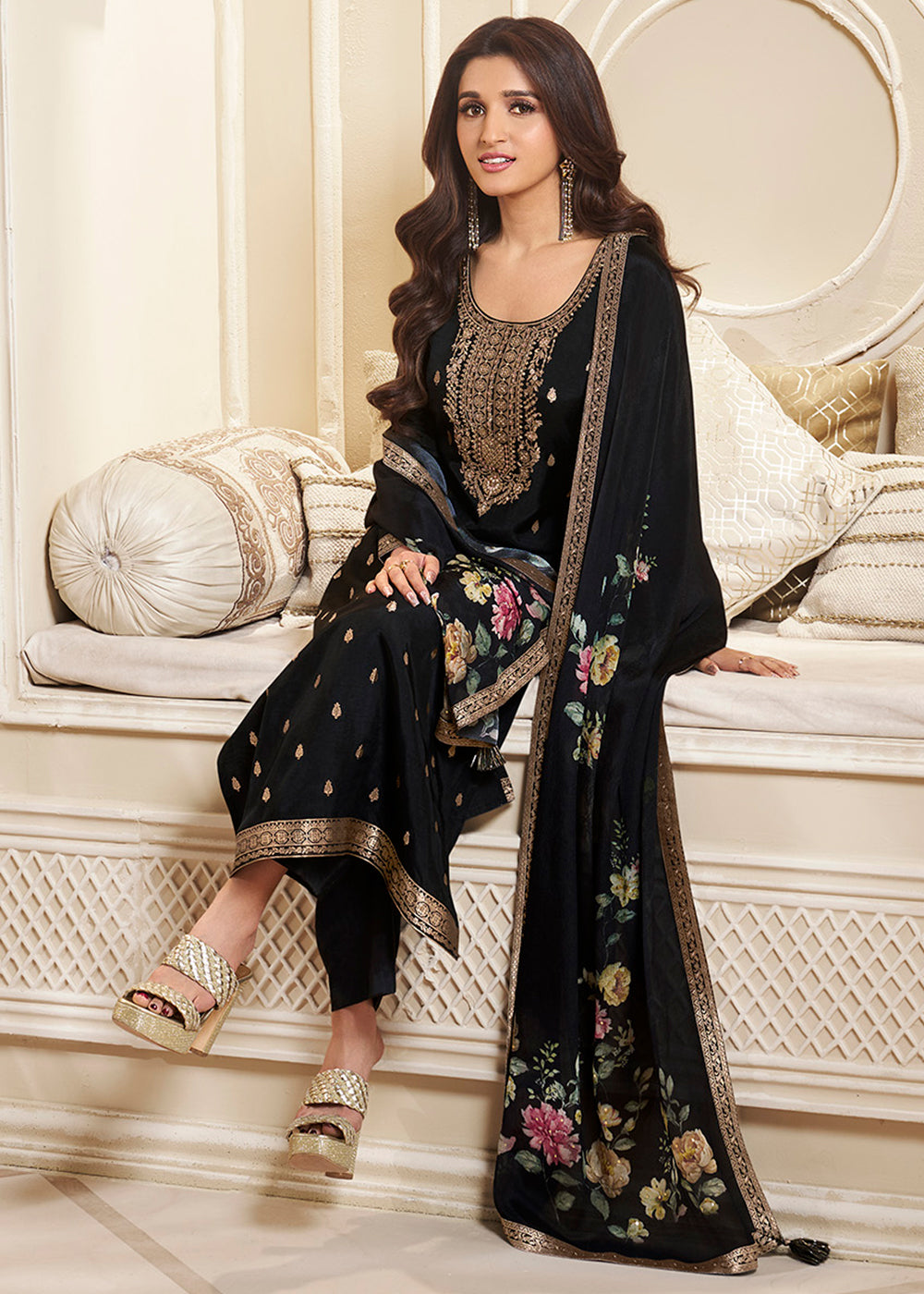 Dola Silk Fabric Designer Zardosi Hand Work Ready to wear Salwar & Kurta Set