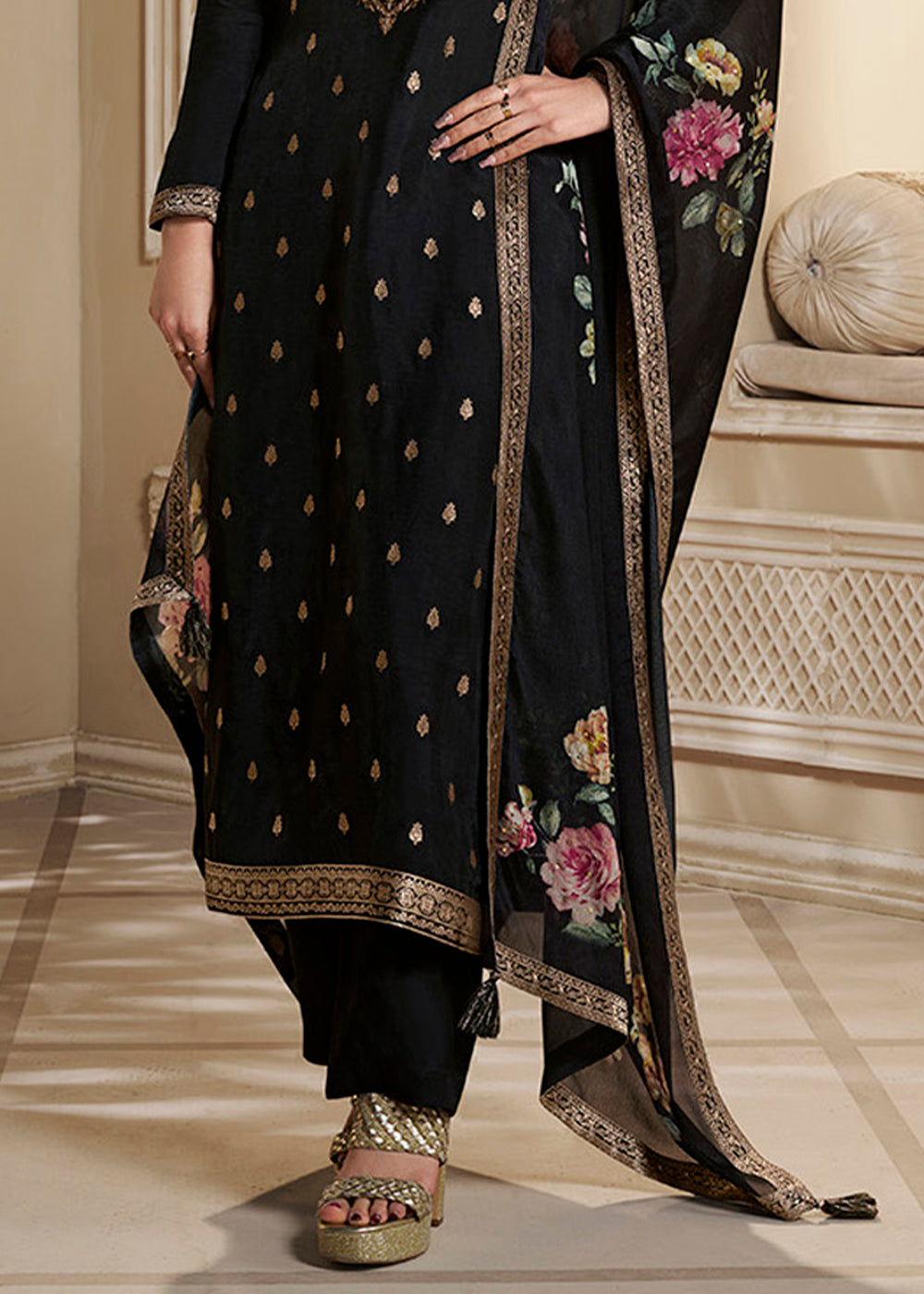 Dola Silk Fabric Designer Zardosi Hand Work Ready to wear Salwar & Kurta Set